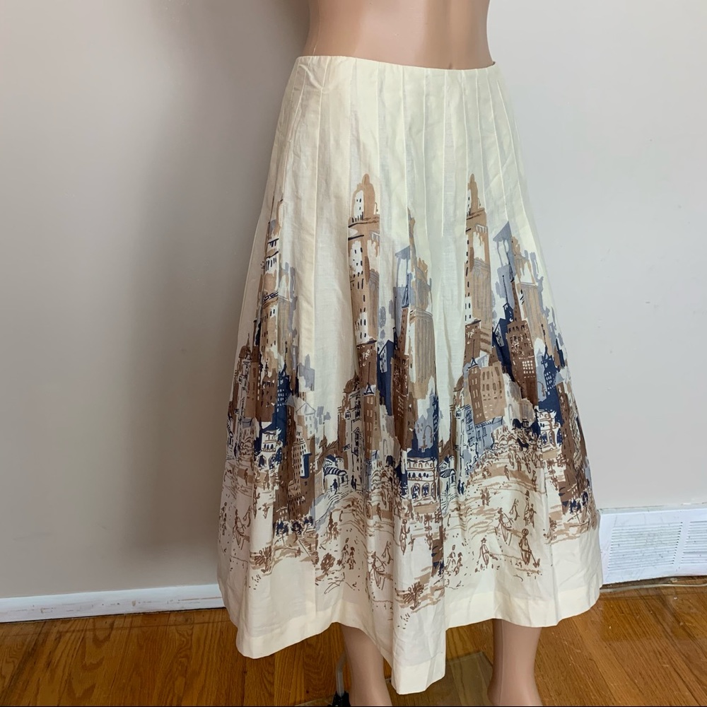 Nwt! TALBOTS Ivory PLEATED City SCENE Scape MIDI A-Line Cotton SKIRT